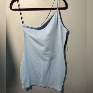 Light Blue Ribbed One-Shoulder Women's Dress